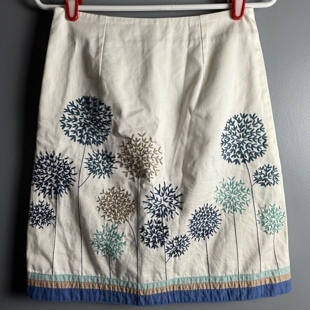 Boden Embroidered Lined Side Zip Dandelions Midi Skirt 100% Cotton A-Line Sz 2p